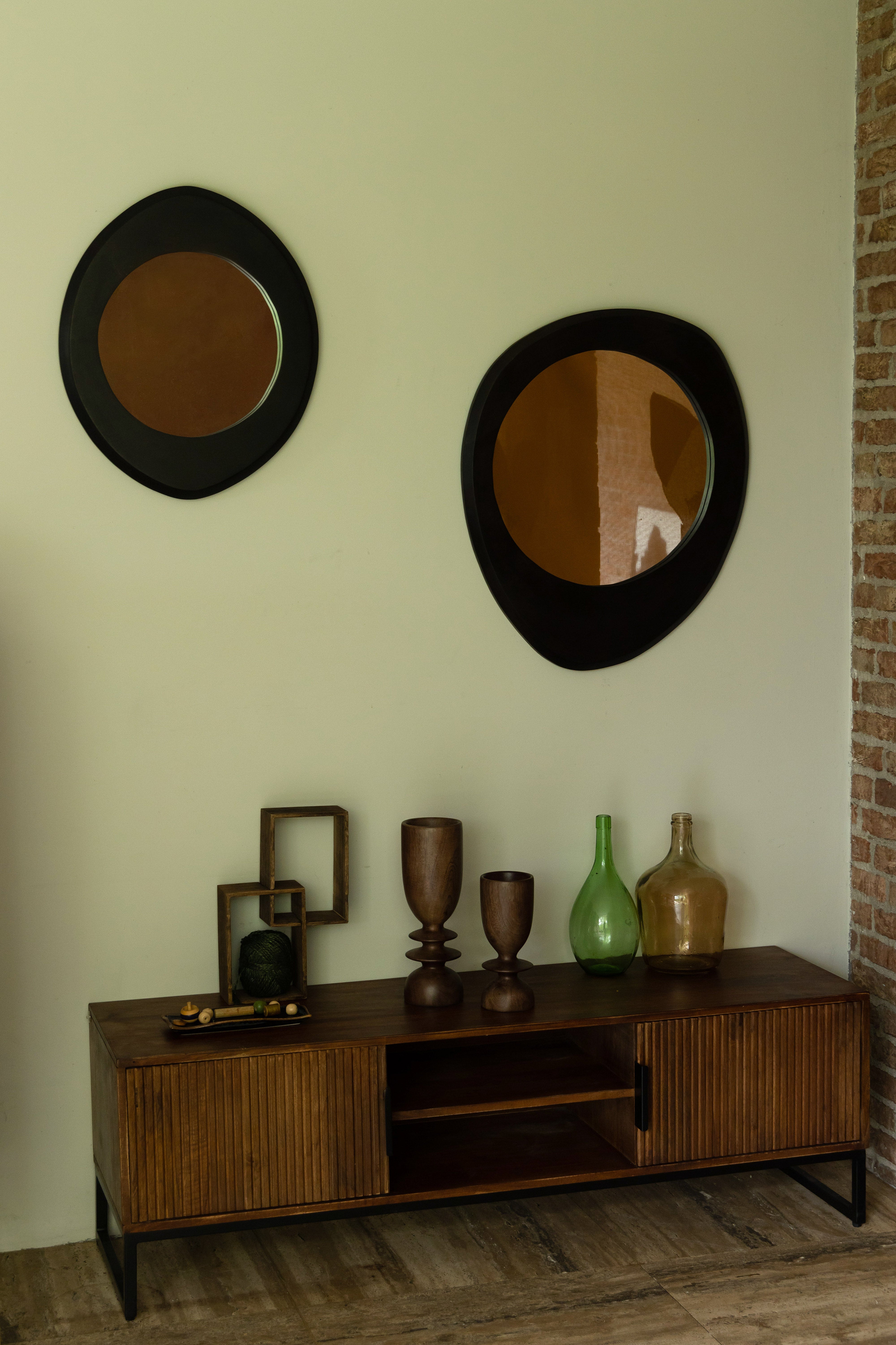 Dutchbone Aren Organic Black Wood Wall Mirror Medium